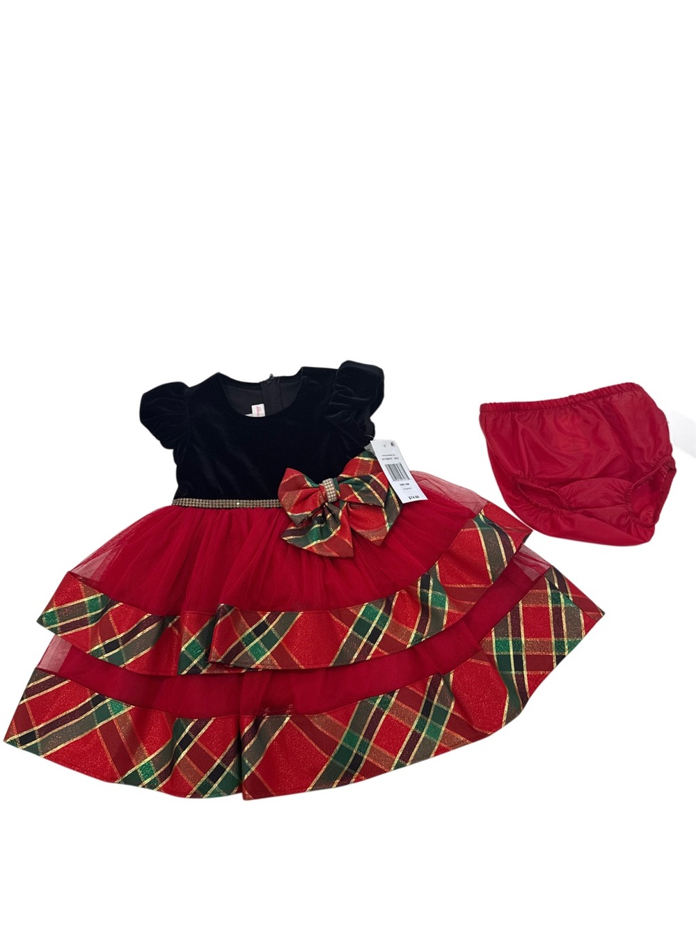 Bonnie Baby Red and Black Plaid Tiered Tutu Dress with Bow